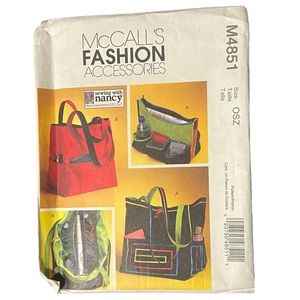 McCall's 4851 Pattern Sewing Nancy BAGS Fashion Accessories Totes/Bags UNCUT.